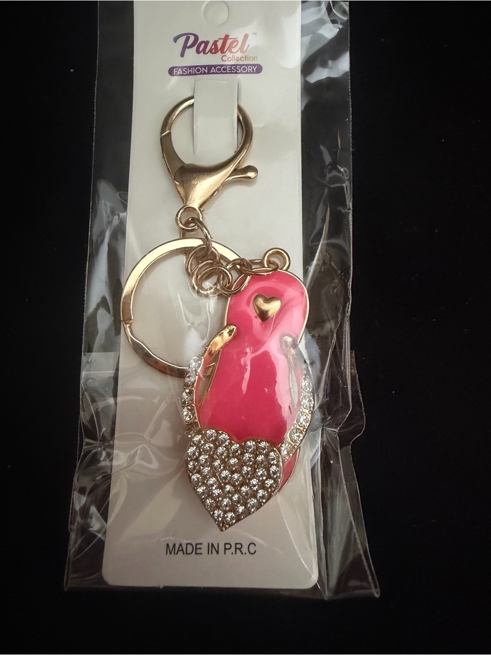 NWT Pink Flip Flop Rhinestone Heart Keychain Purse Charm Sandal